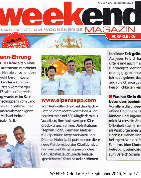 Alpen Sepp im weekend Magazin, Nr. 16 2 Alpen Sepp im weekend Magazin, Nr. 16, 6./7. September 2013
