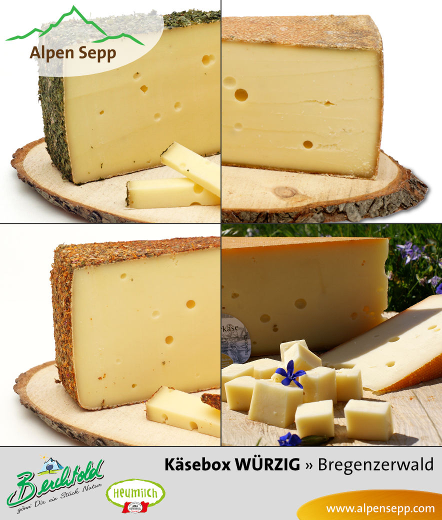 WÜRZIGE 1,8 kg Heumilch Käse Box mit 4 würzigen Käsesorten