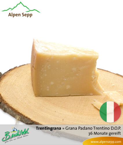 Käse Trentingrana (ähnlich Parmesan). Grana Padano Trentino D.O.P. – 36 Monate gereift 1 Käse Trentingrana - Grana Padano Trentino D.O.P. - 36 Monate gereift. Ähnlich Parmesan.