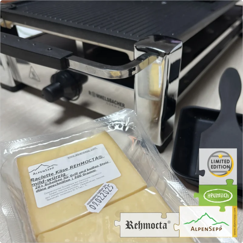 RACLETTE KÄSE - REHMOCTA mild-würzig | 20+ Scheiben laktosefreier Schnittkäse für Grill und heißen Stein | dünn geschnitten | 500 Gramm