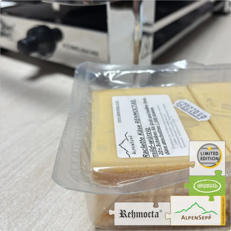 RACLETTE KÄSE - REHMOCTA mild-würzig | 20+ Scheiben laktosefreier Schnittkäse für Grill und heißen Stein | dünn geschnitten | 500 Gramm