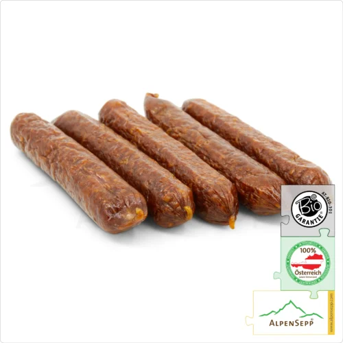 BIO JUNIORBEISSER Rinder Wurst | PREMIUM Rohwurst zu 100% aus Rindfleisch gefertigt | 5 Stück 7 BIO JUNIORBEISSER Rinder Wurst | Rohwurst zu 100% aus Rindfleisch gefertigt - ohne Schweinefleisch