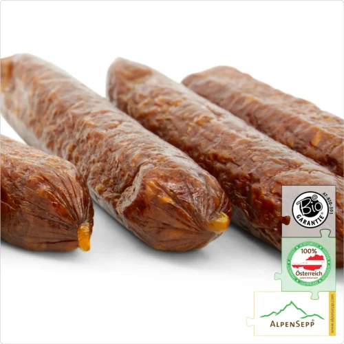 BIO JUNIORBEISSER Rinder Wurst | PREMIUM Rohwurst zu 100% aus Rindfleisch gefertigt | 5 Stück 8 BIO JUNIORBEISSER Rinder Wurst | Rohwurst zu 100% aus Rindfleisch gefertigt - ohne Schweinefleisch