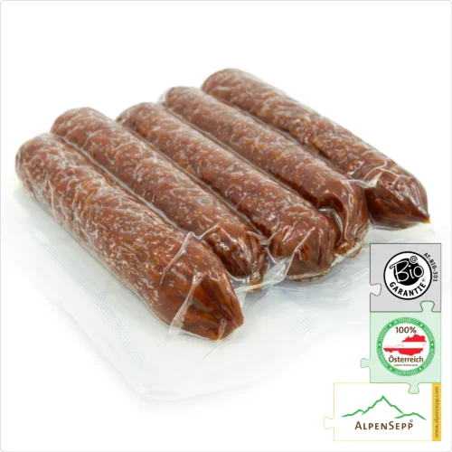 BIO JUNIORBEISSER Rinder Wurst | PREMIUM Rohwurst zu 100% aus Rindfleisch gefertigt | 5 Stück 9 BIO JUNIORBEISSER Rinder Wurst | Rohwurst zu 100% aus Rindfleisch gefertigt - ohne Schweinefleisch
