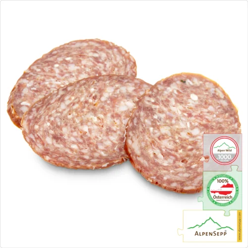 GAMSSALAMI - Salami Wildwurst von der Gams | PREMIUM Wurst vom heimischen Gamswild | 1 Stange 7 GAMSSALAMI | Salami Wildwurst von der Gams | Wurst vom heimischen Gamswild