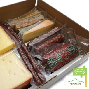 GESCHENKKORB | GESCHENKBOX 'AlpenSepp' mit Käse + Wurst | 3,3 kg vielfältiger Genuss am Gaumen aus den Alpen