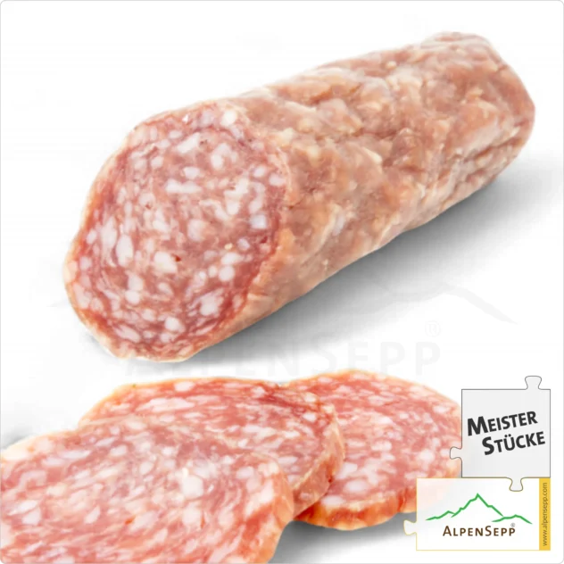 KNOBLAUCHSALAMI | Delikat-aromatische Salami aus Schweinefleisch | PREMIUM Wurstsorte mit Knoblauch Note | 1 Stange