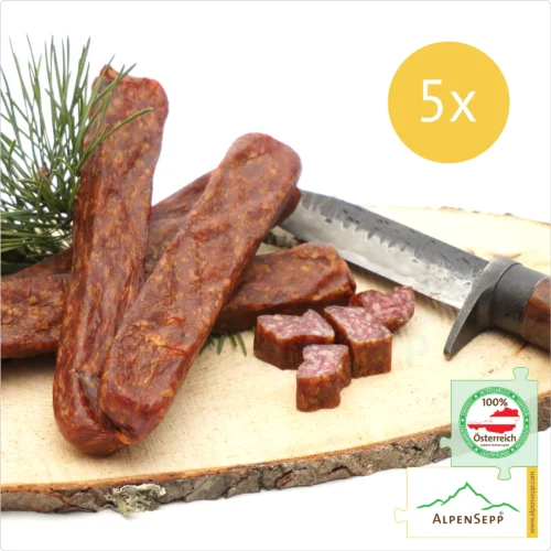 LANDJÄGER Wurst | Rohwurst Kantwurst | geräucherte, würzige PREMIUM Spezialität der Alpen | 5 Paar 9 LANDJÄGER | Rohwurst Kantwurst | geräucherte, würzige Wurst | 5 Paar