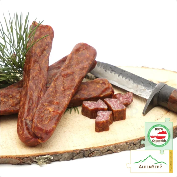 LANDJÄGER | Rohwurst Kantwurst | geräucherte, würzige Wurst Spezialität der Alpen | 2 Paar 7 LANDJÄGER | Rohwurst Kantwurst | geräucherte, würzige Wurst | 2 Paar