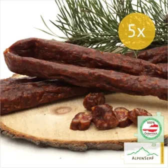 PFEFFERBEISSER geräucherte, mild-scharfe Rohwurst | PREMIUM Wurst mit schwarzem Pfeffer veredelt - 5 Paar 9 PFEFFERBEISSER geräucherte Wurst, mild-scharfe Rohwurst mit Pfeffer | 5 Paar