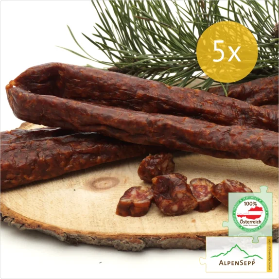 PFEFFERBEISSER geräucherte Wurst, mild-scharfe Rohwurst mit Pfeffer | 5 Paar