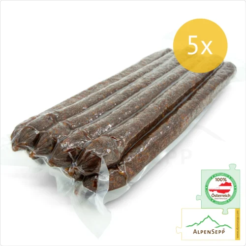 PFEFFERBEISSER geräucherte, mild-scharfe Rohwurst | PREMIUM Wurst mit schwarzem Pfeffer veredelt | 5 Paar 8 PFEFFERBEISSER geräucherte Wurst, mild-scharfe Rohwurst mit Pfeffer | 5 Paar