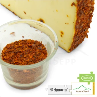 KÄSE REHMOCTA® » Peppino « | Laktosefreie Heumilch Käsesorte mit STAY SPICED! Gewürzmischung und feinem Chili affiniert | 100% Großartige Genuss Garantie